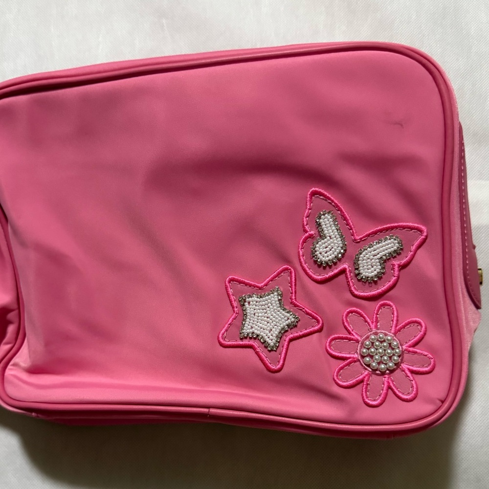 Stoney clover lane large guava pouch with crystal patches NWT